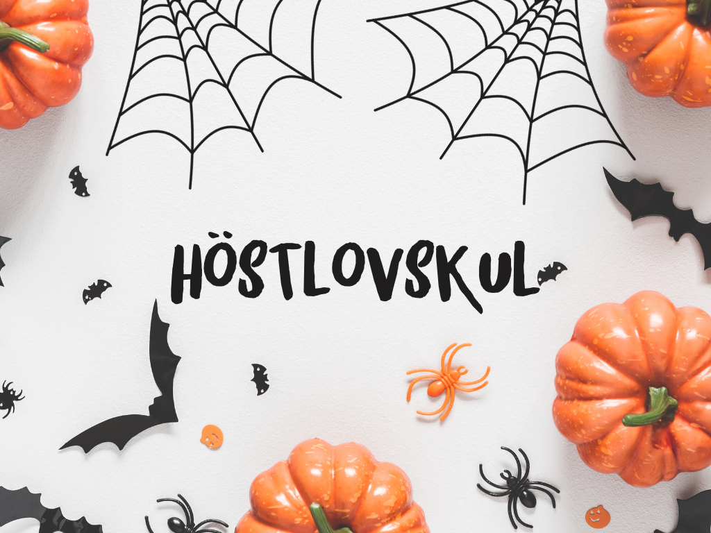 Illustration med halloweentema och texten "Höstlovskul"