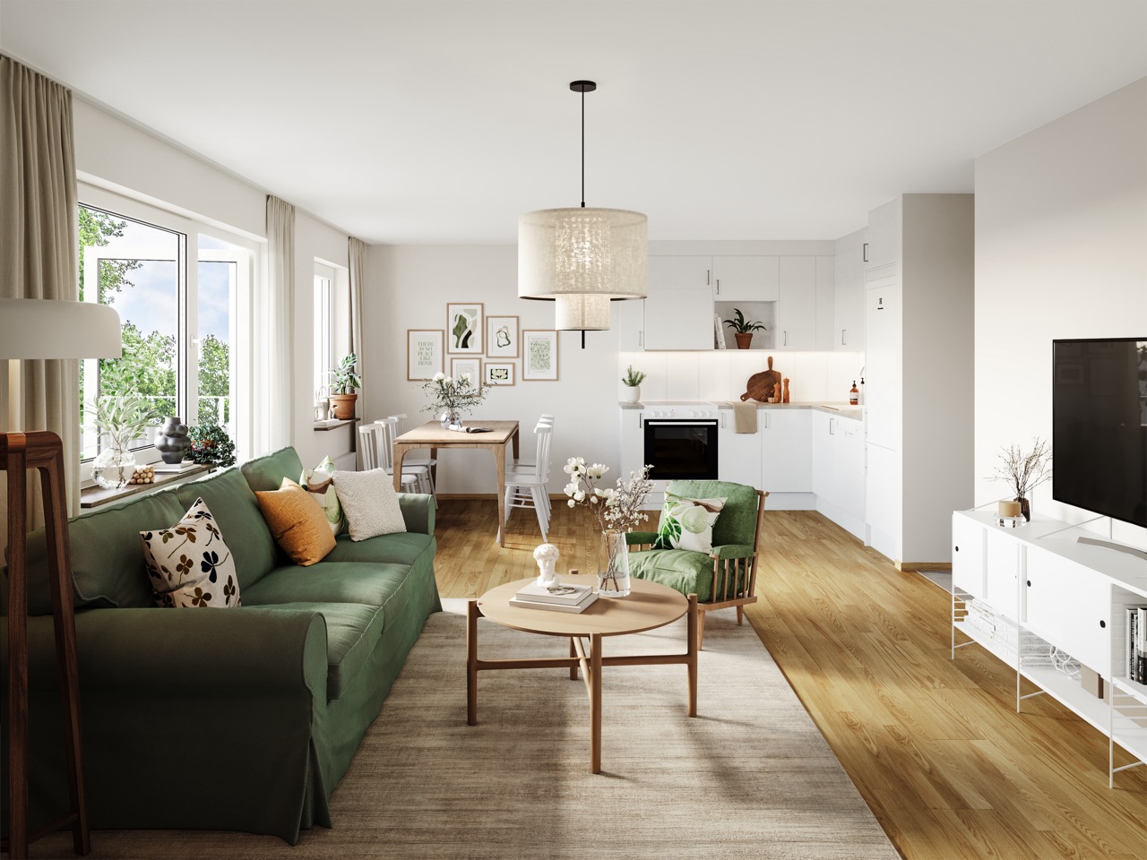 Visualisering av en lägenhet på Bastionen 2