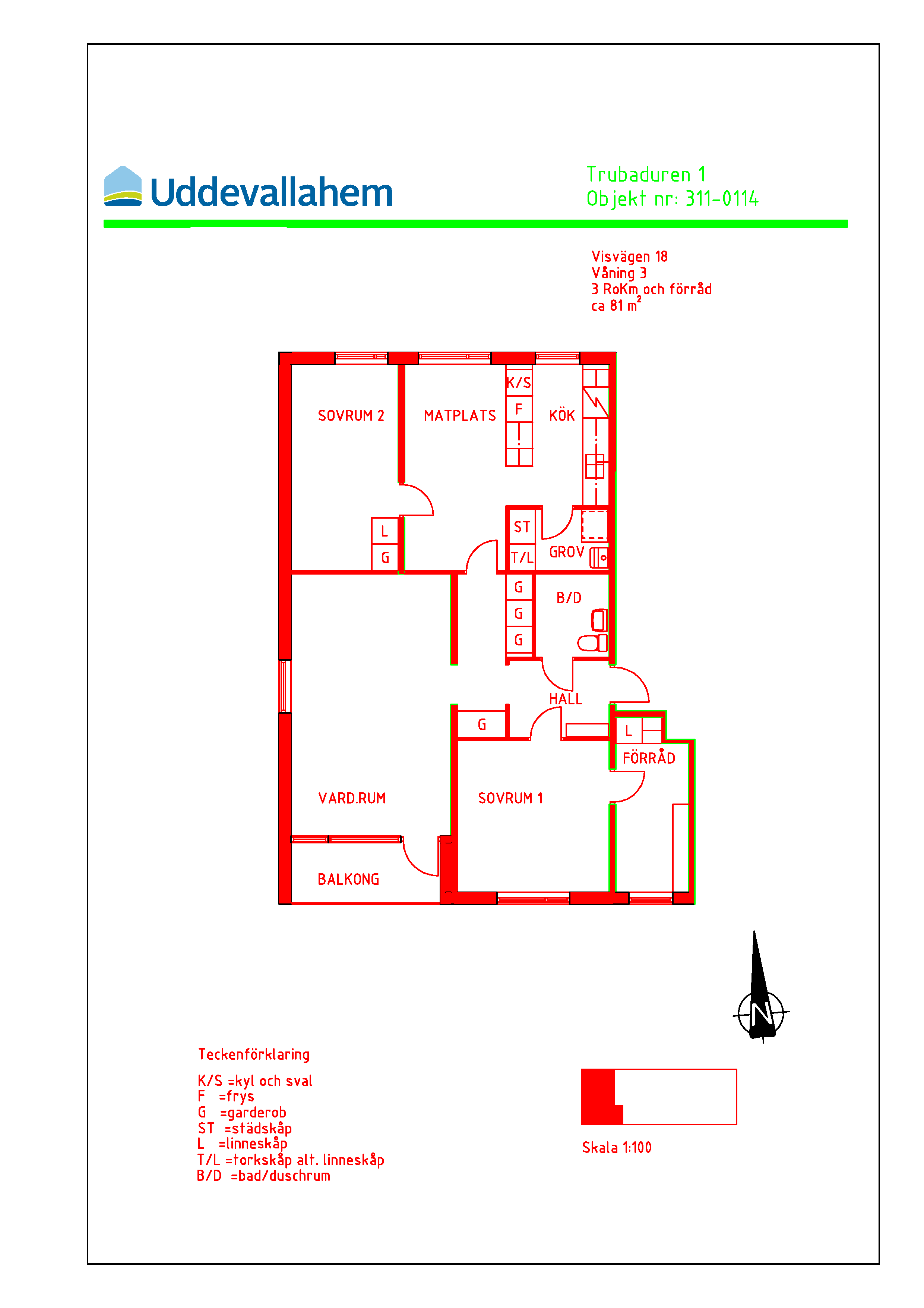 Ritning på planlösning Visvägen 18