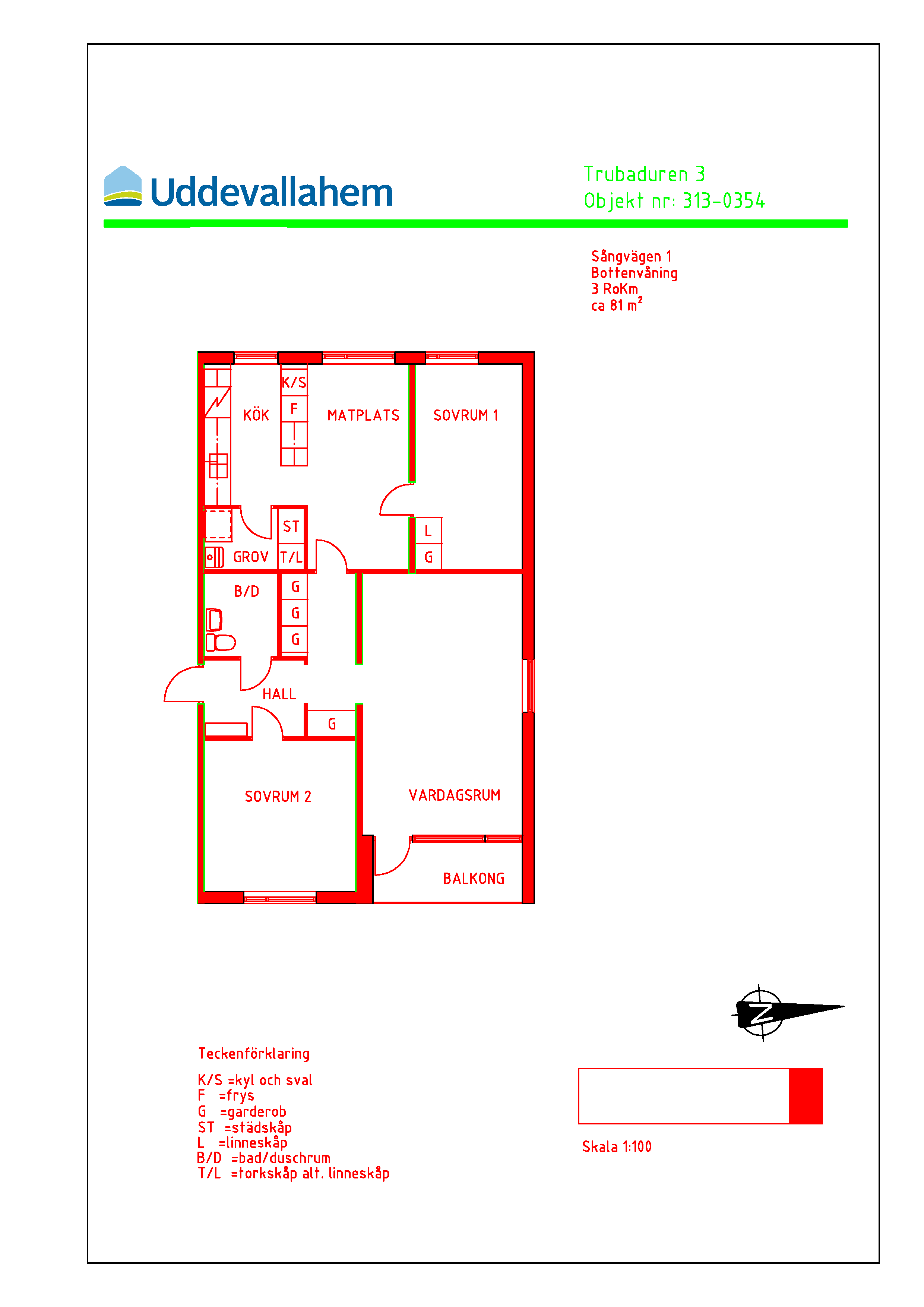 Ritning på planlösning Sångvägen 1