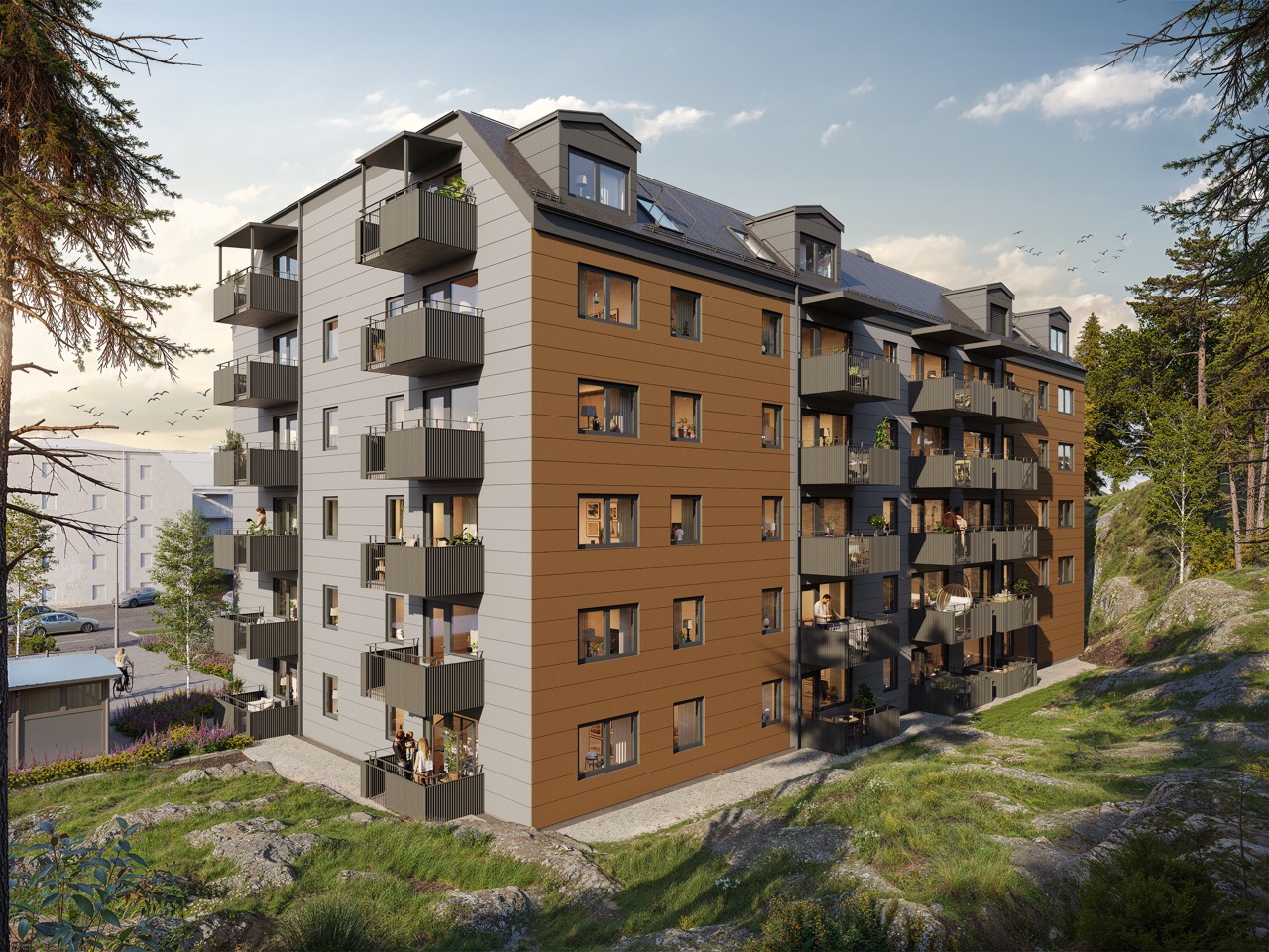 Visualisering av baksidan av fastigheten Bastionen 2