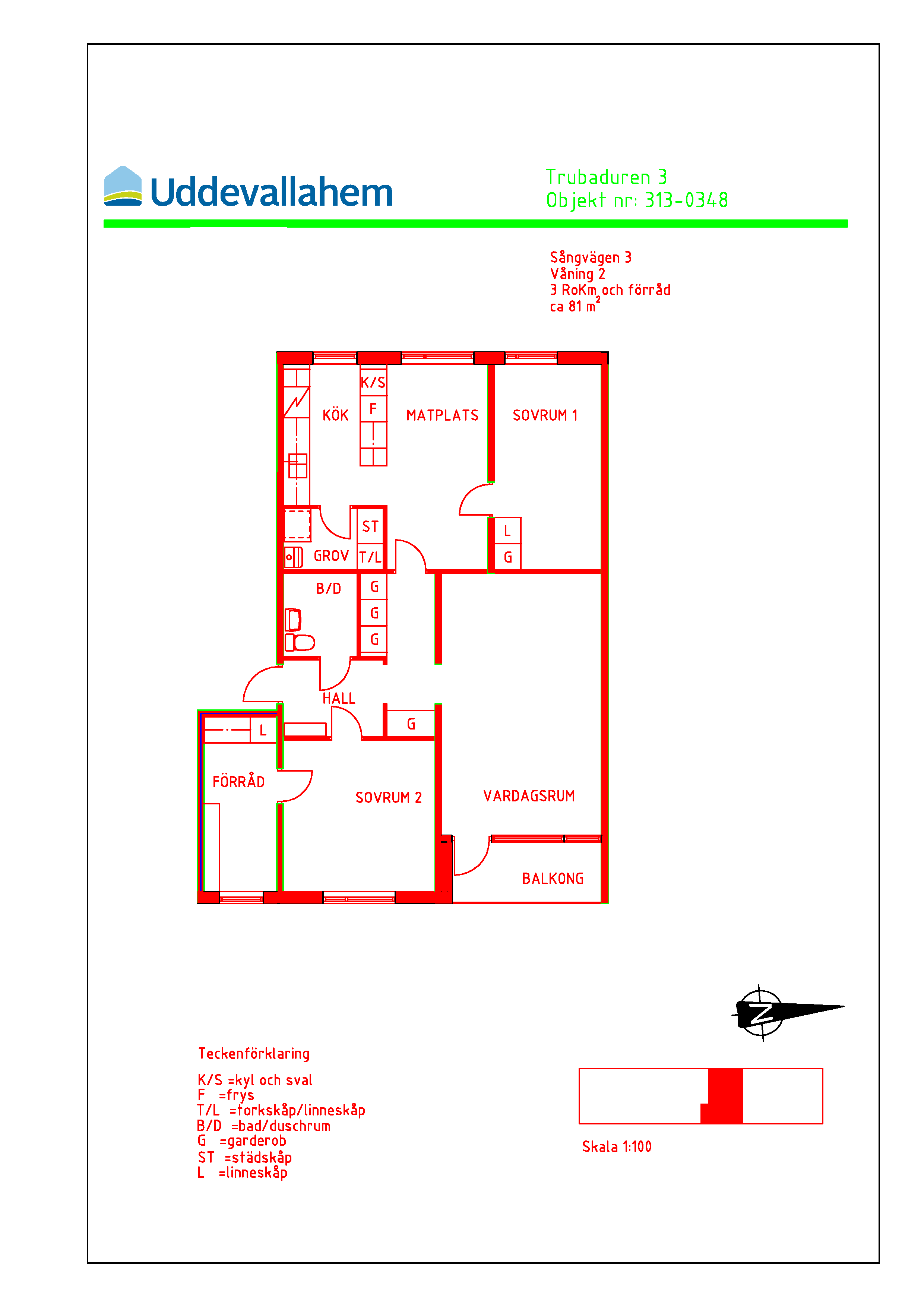 Ritning på planlösning Sångvägen 3
